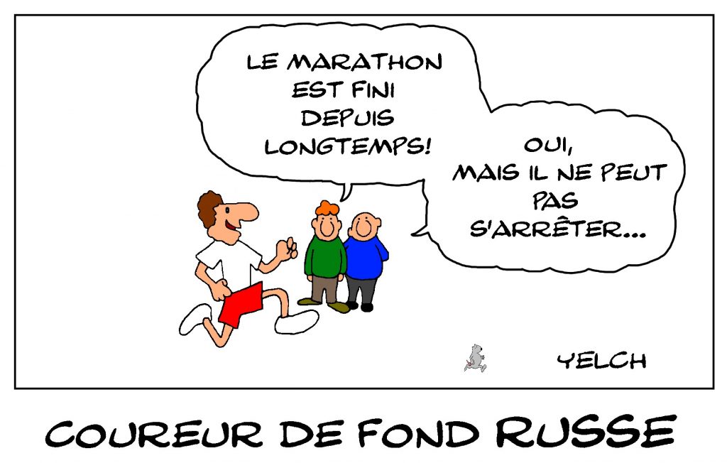 dessin de Yelch sur le dopage dans le sport en Russie