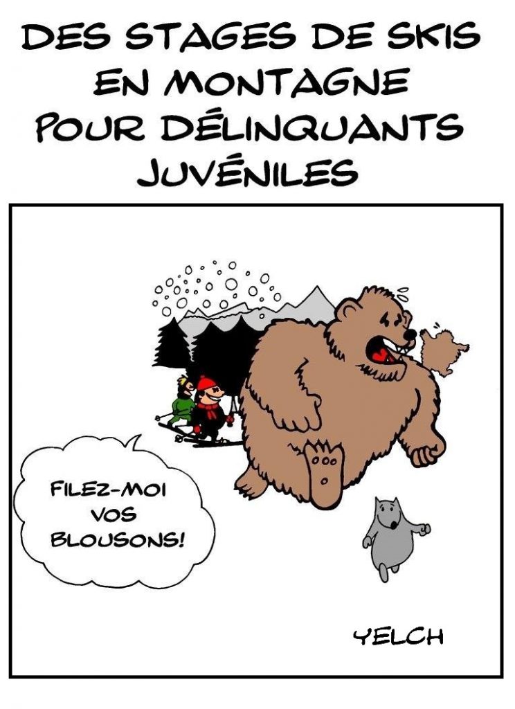 dessin de Yelch sur les stages de skis en montagne pour délinquants juvéniles