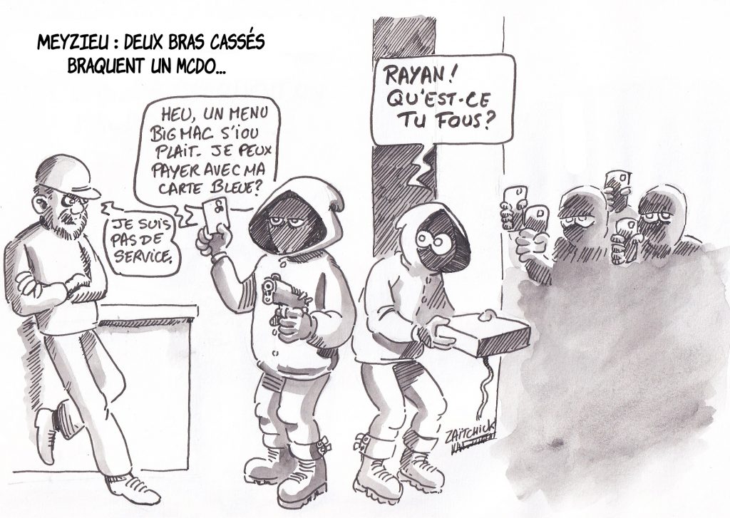 Dessin de Zaïtchick sur le braquage du McDo de Meyzieu