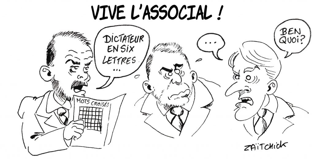 Dessin de Zaïtchick sur Emmanuel Macron, Christophe Castaner et Édouard Philippe cruciverbistes