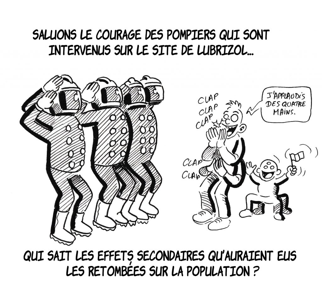 dessin humoristique de Zaïtchick sur les effets secondaires des retombées de Lubrizol