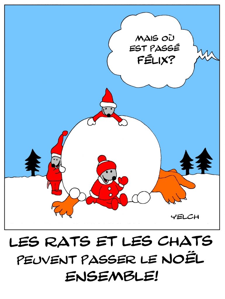 dessin de Yelch sur les chats, les rats et la trêve de Noël