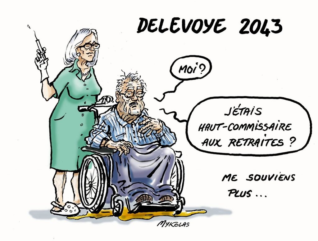 dessin d’actualité humoristique de Mykolas sur les mandats oubliés par Jean-Paul Delevoye dans sa déclaration à la haute autorité