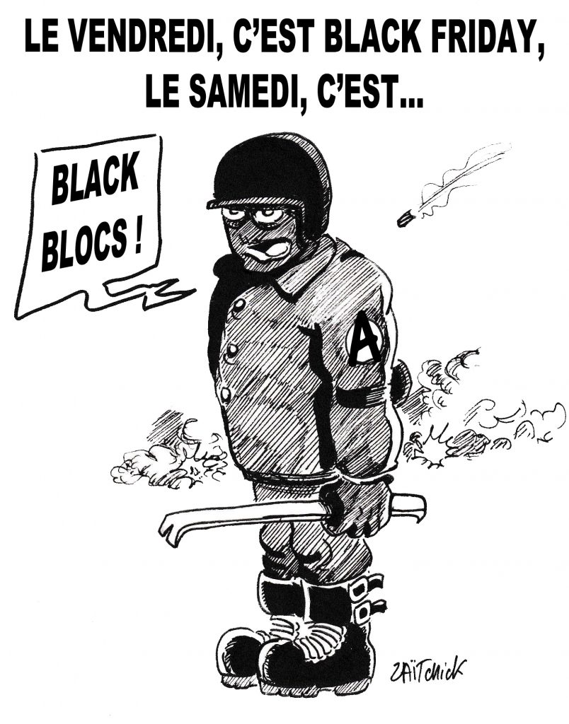 dessin de Zaïtchick sur les Black Blocs