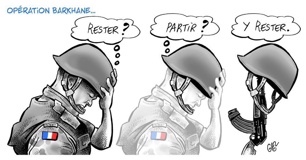 dessin de Glez sur la mort de militaires français lors d’une collision d’hélicoptères dans le cadre de l’opération Barkhane au Mali