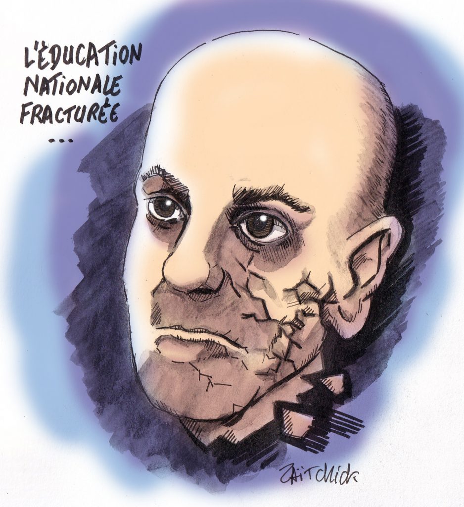 dessin de Zaïtchick sur Jean-Michel Blanquer, ministre de l’éducation nationale fracturée