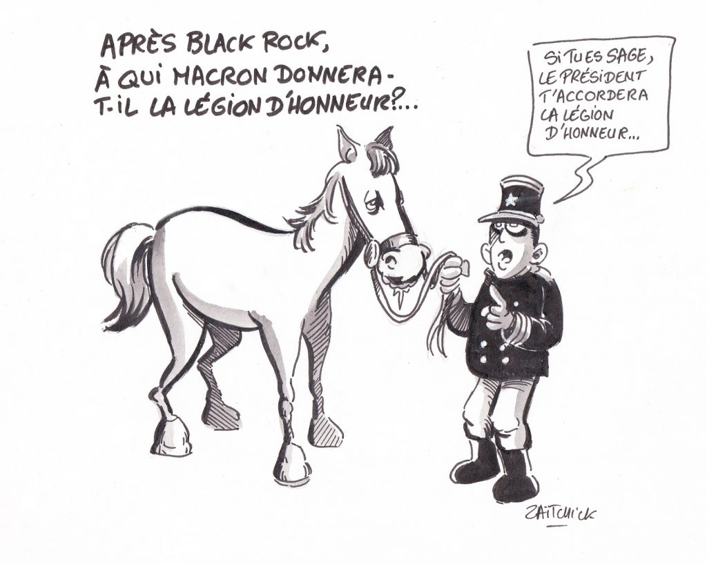 Dessin de Zaïtchick sur un cheval potentiel récipiendaire de la Légion d'Honneur