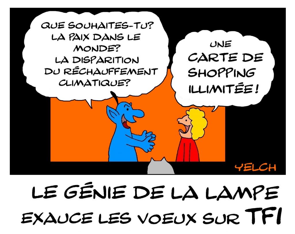 dessin de Yelch sur le génie de la lampe de TF1