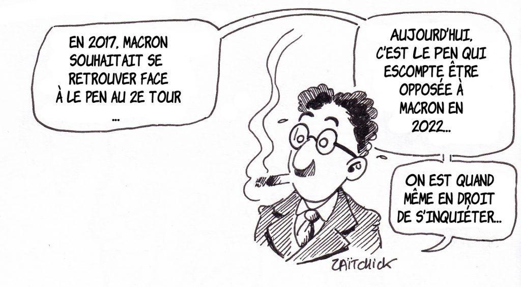 dessin de Zaïtchick sur Groucho qui spécule sur l'affrontement Le Pen-Macron en 2022