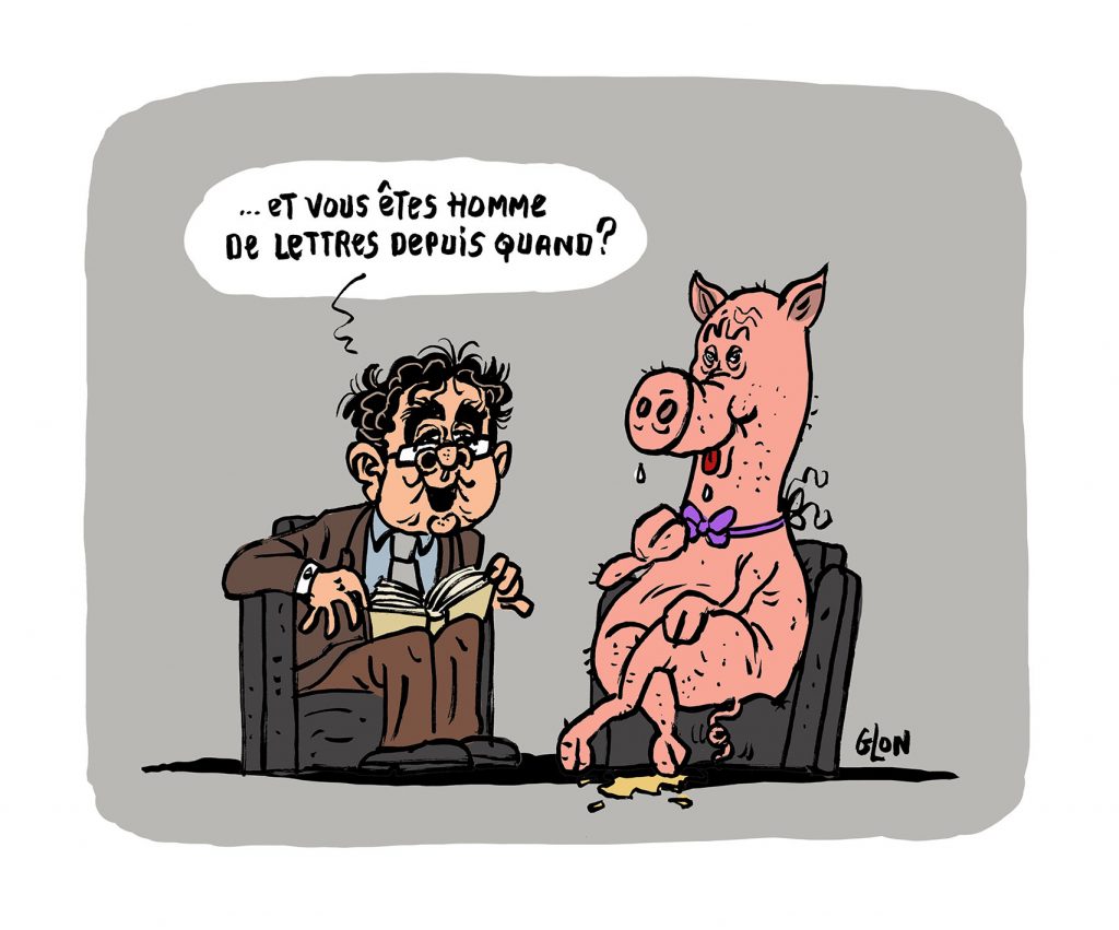 dessin humoristique de Glon sur le scandale Gabriel Matzneff et sa visite chez Bernard Pivot après son prix Renaudot