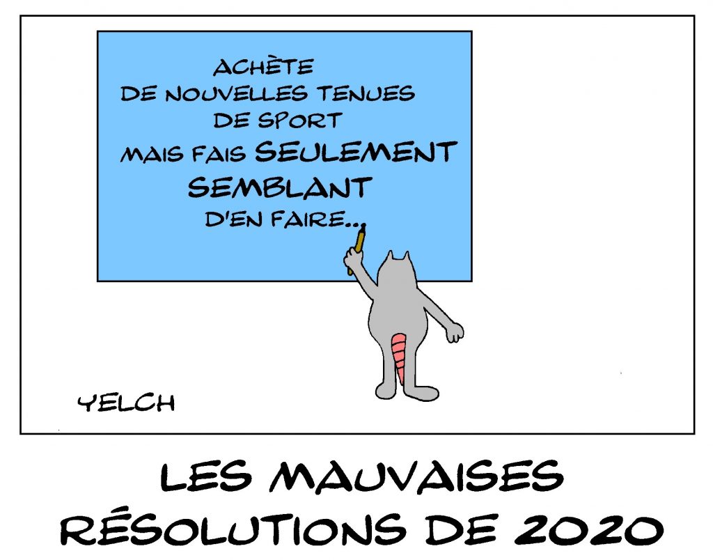 dessin de Yelch sur les bonnes résolutions de la nouvelle année 2020