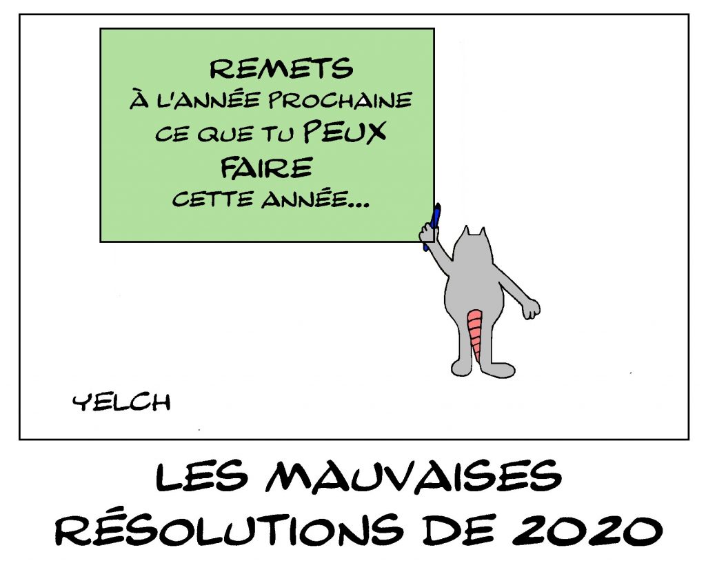 dessin de Yelch sur les bonnes résolutions de la nouvelle année 2020