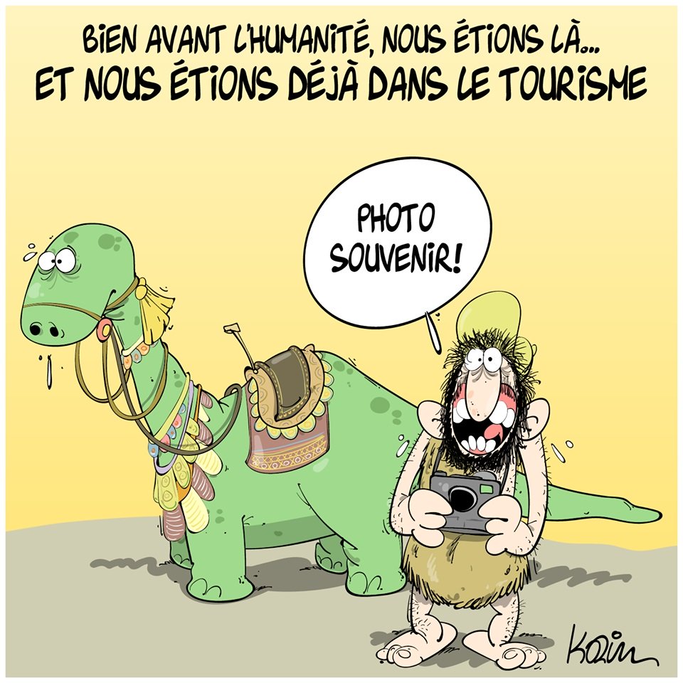 dessin d’actualité humoristique de Karim sur les algériens avant l’humanité au temps des dinosaures