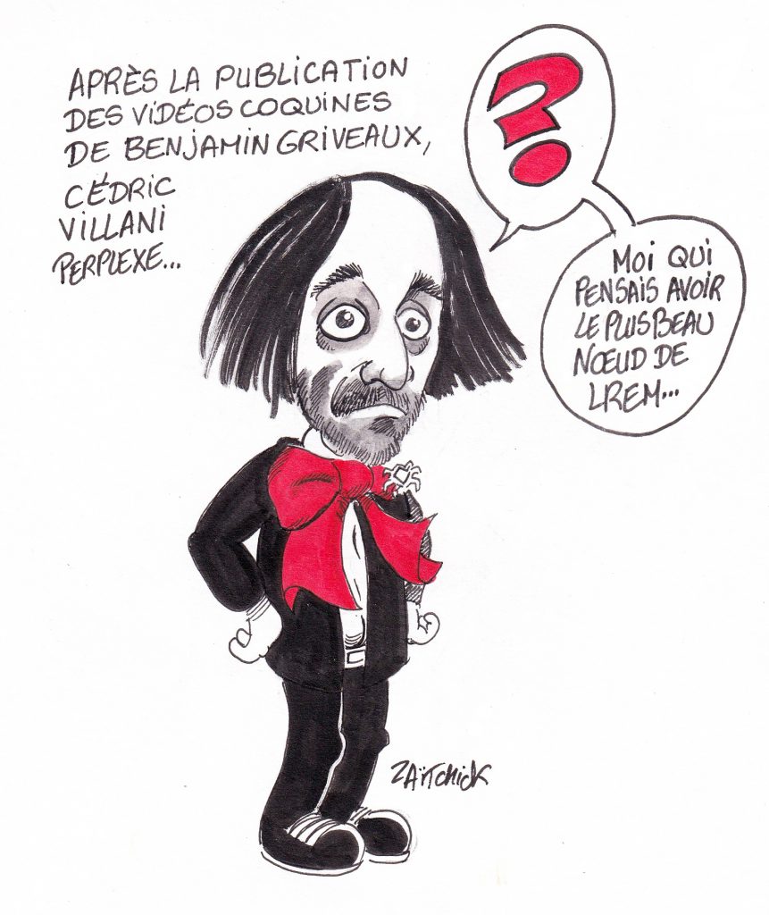 dessin de Zaïtchick sur Cédric Villani perplexe après la démission de Benjamin Griveaux suite à la diffusion d’une vidéo à caractère sexuel