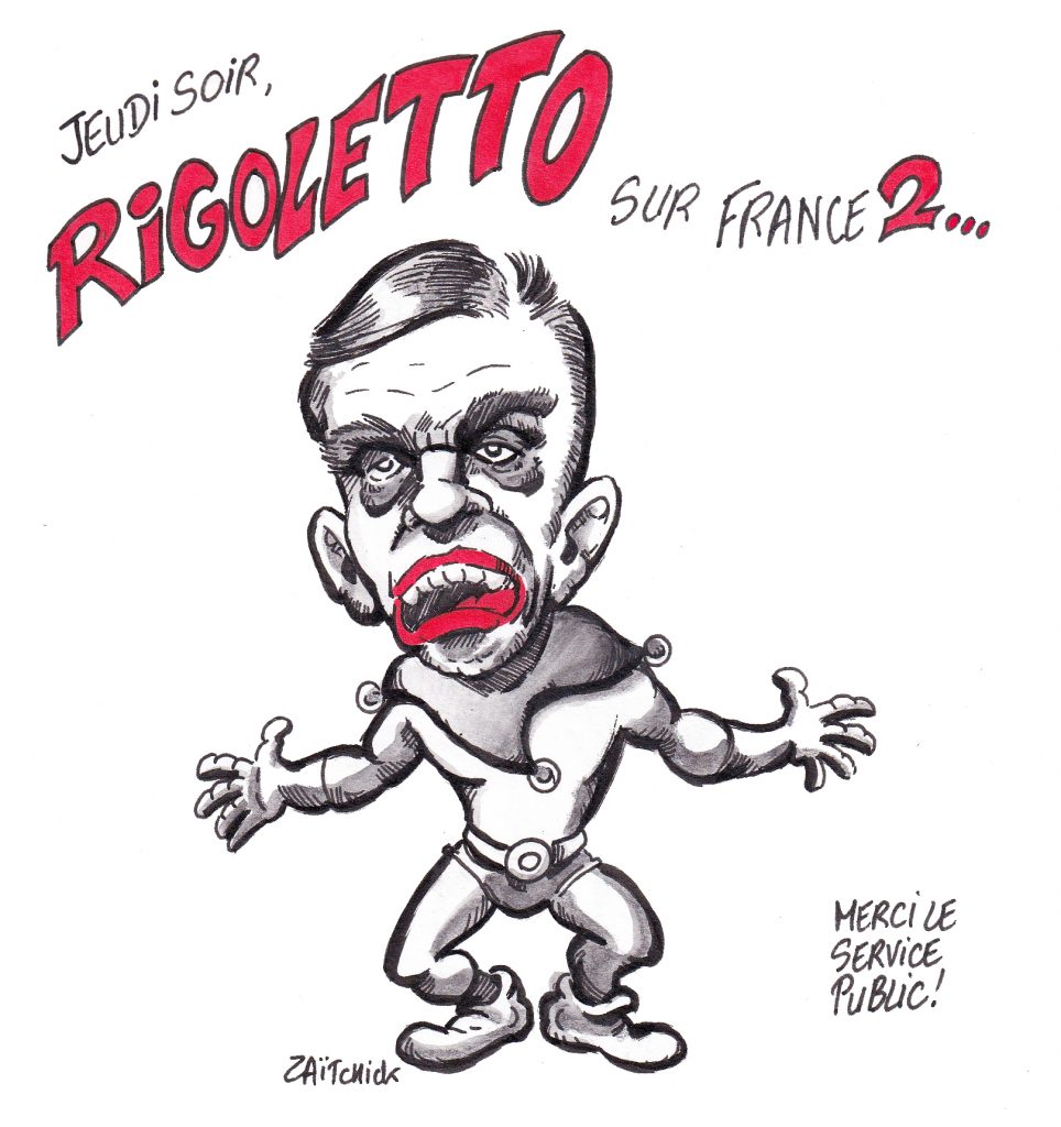 dessin de Zaïtchick sur François Fillon en clown tragique sur France 2