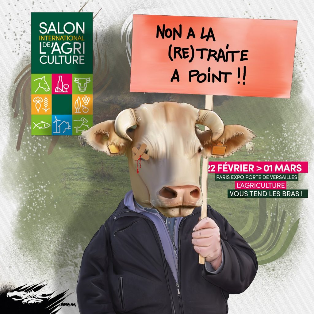 dessin d’actualité humoristique de Jerc sur le Salon de l’Agriculture de Paris et les français pris pour des vaches à lait