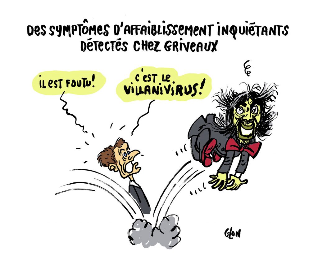 dessin humoristique de Glon sur l’épidémie à coronavirus qui s’est déclarée en Chine à Wuhan et les élections municipales avec la candidature de Benjamin Griveaux opposé à Cédric Villani