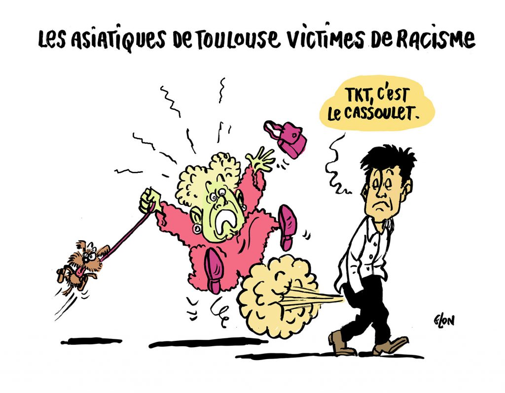 dessin humoristique de Glon sur l’épidémie à coronavirus qui s’est déclarée en Chine à Wuhan et le racisme anti-asiatique à Toulouse
