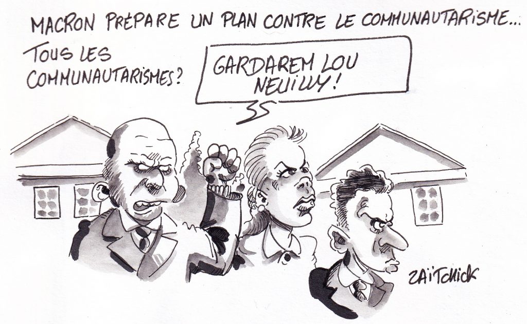 dessin de Zaïtchick sur des bourgeois communautaristes radicalisés