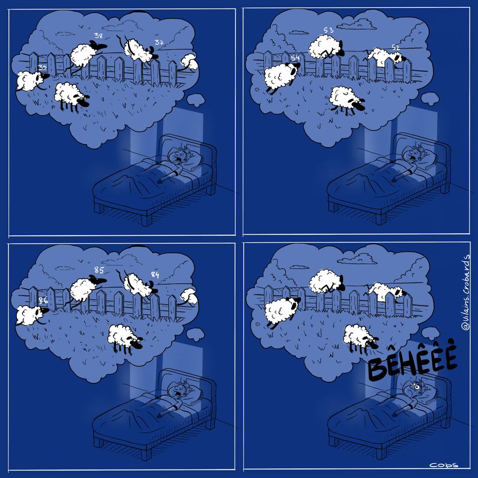 dessin de Cops sur les gens qui comptent les moutons pour dormir