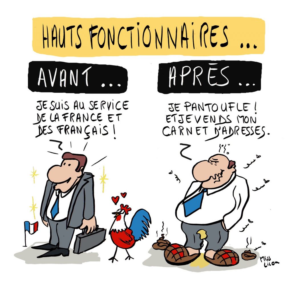 dessin de Miss Lilou sur le pantouflage des hauts fonctionnaires