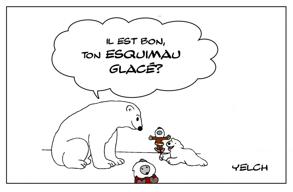 dessin de Yelch sur les ours polaires et les esquimaux glacés