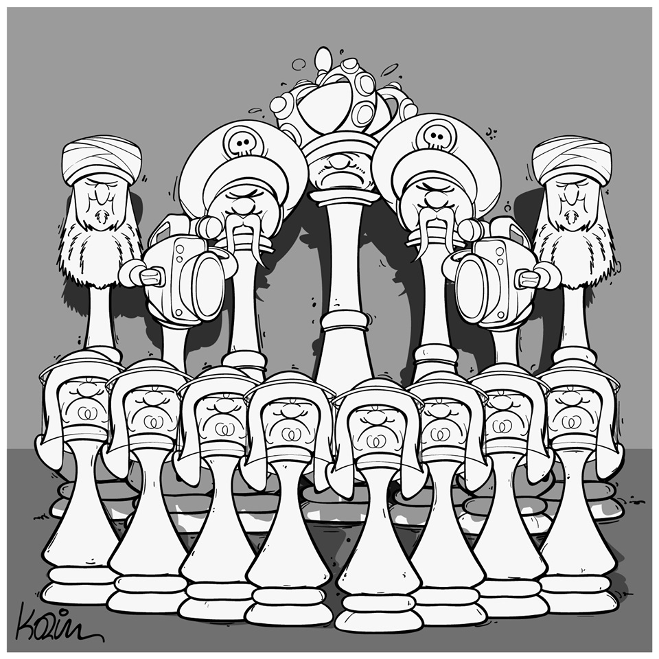 dessin d’actualité humoristique de Karim sur le pouvoir et le jeu d’échecs