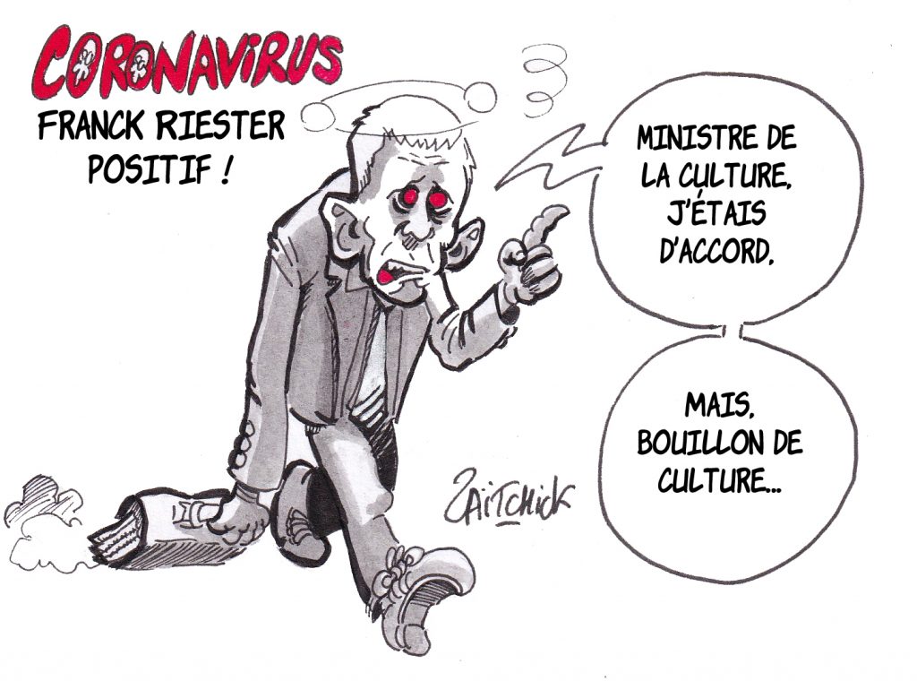 dessin de Zaïtchick sur la contamination de Franck Riester par le coronavirus Covid-19