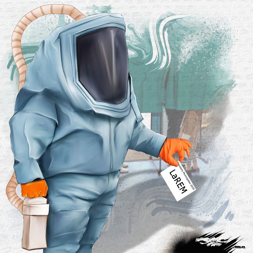 dessin d’actualité humoristique de Jerc sur l’épidémie de coronavirus Covid-19 et les élections municipales