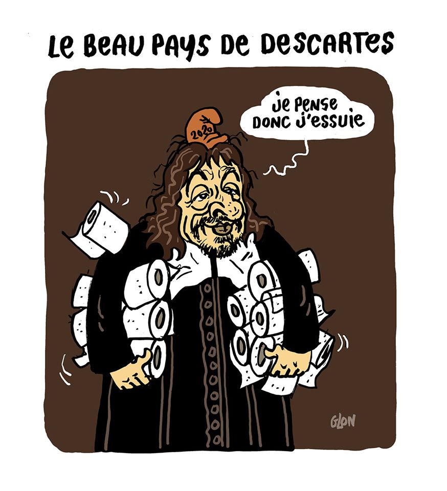 dessin humoristique de Glon sur l’épidémie de coronavirus Covid-19 et la ruée des français sur le papier toilette