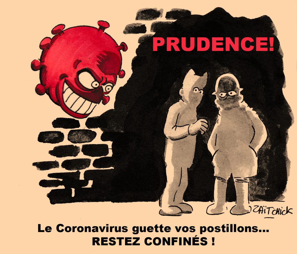 dessin de Zaïtchick sur l’épidémie de coronavirus Covid-19 et l’importance du confinement