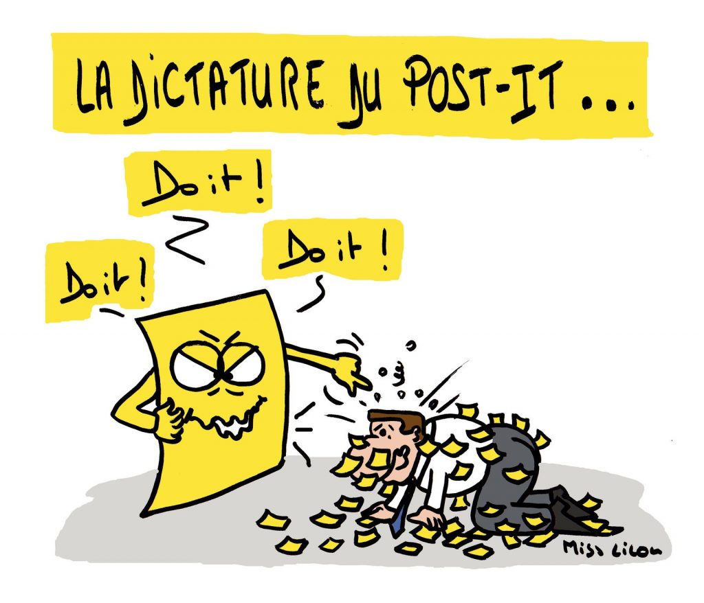 dessin de Miss Lilou sur la dictature des post-it