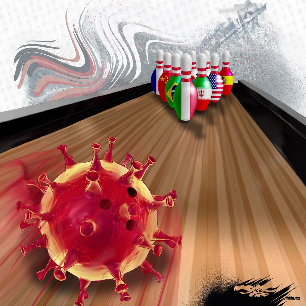dessin d’actualité humoristique de Jerc sur le monde face à l’épidémie de coronavirus Covid-19