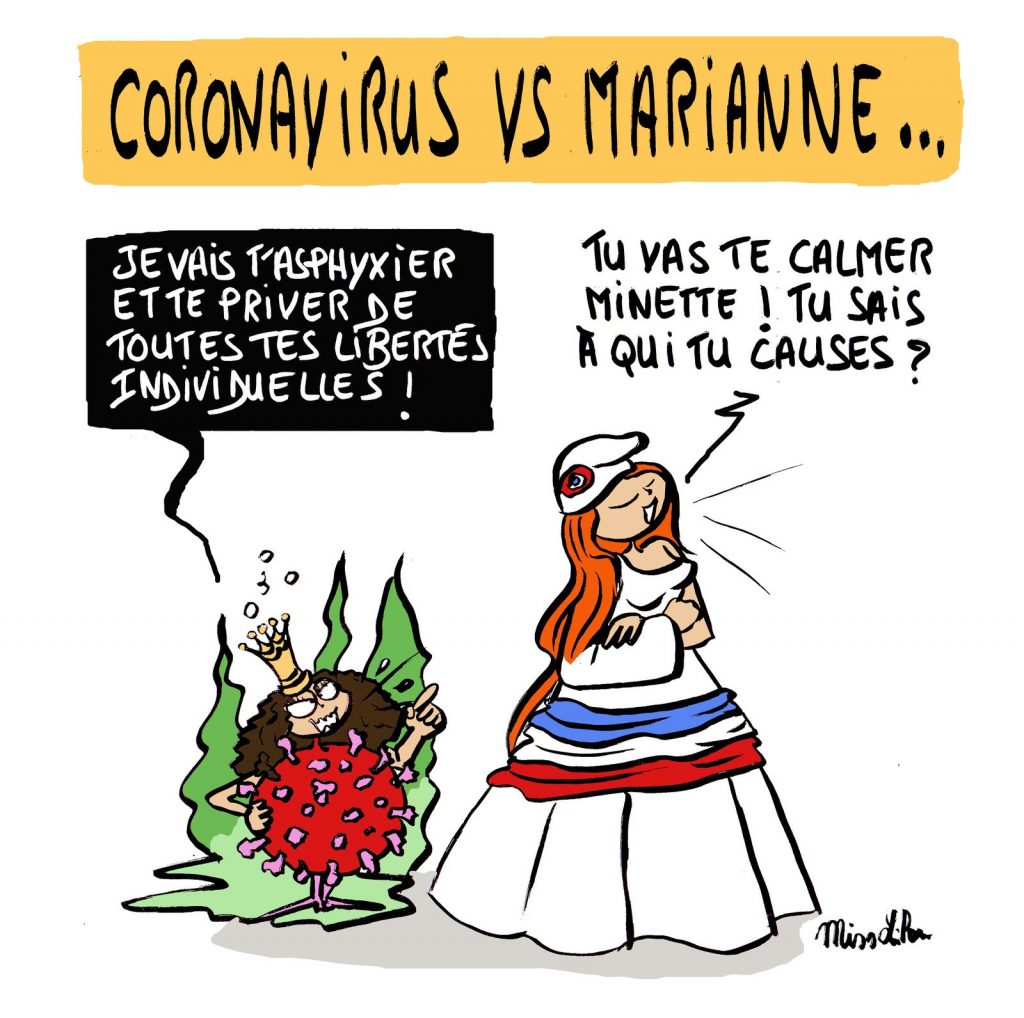 dessin de Miss Lilou sur l’épidémie de coronavirus Covid-19 et la privation des libertés individuelles