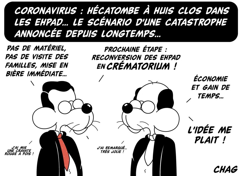 dessin d'humour de Chag sur l’épidémie de coronavirus Covid-19 et la gestion des Ehpad