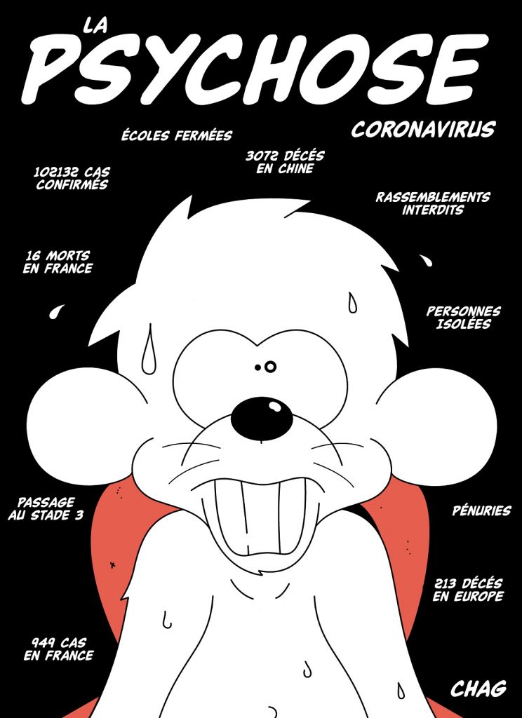 dessin d'humour de Chag sur la psychose générée par l’épidémie de coronavirus Covid-19