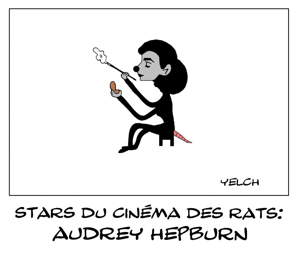 dessin de Yelch sur Audrey Hepburn, star du cinéma