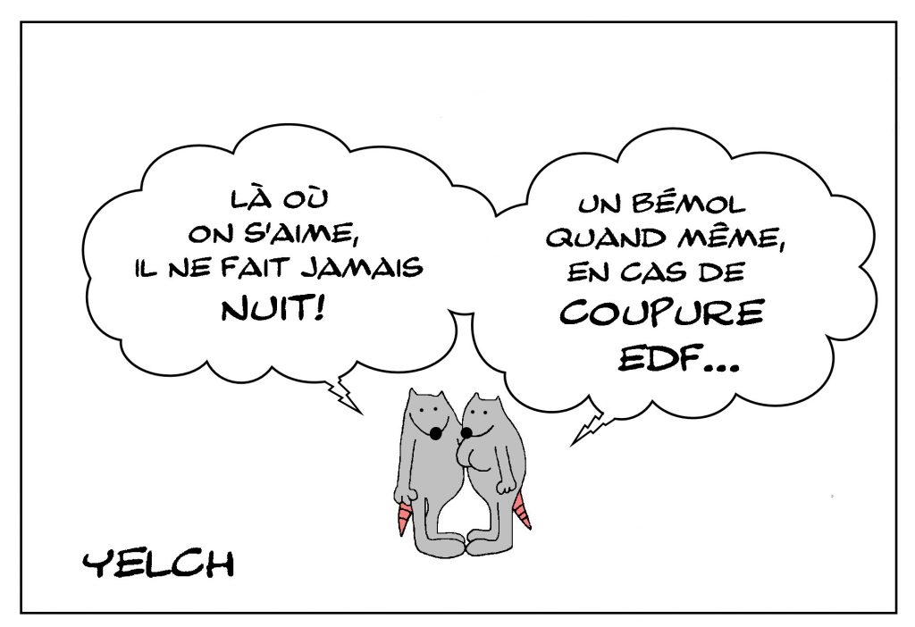 dessin de Yelch sur la lumière de l’amour et les coupures de courant