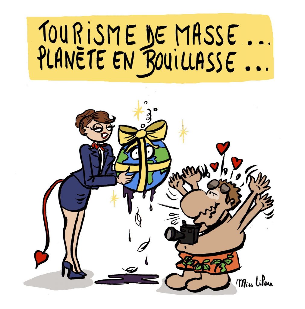 dessin de Miss Lilou sur le tourisme de masse et ses effets sur la planète