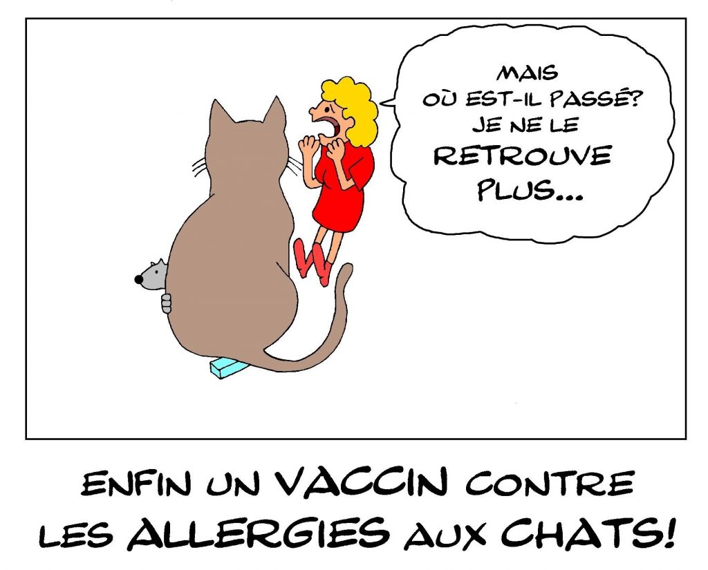 dessin de Yelch sur le vaccin contre l’allergie aux chats