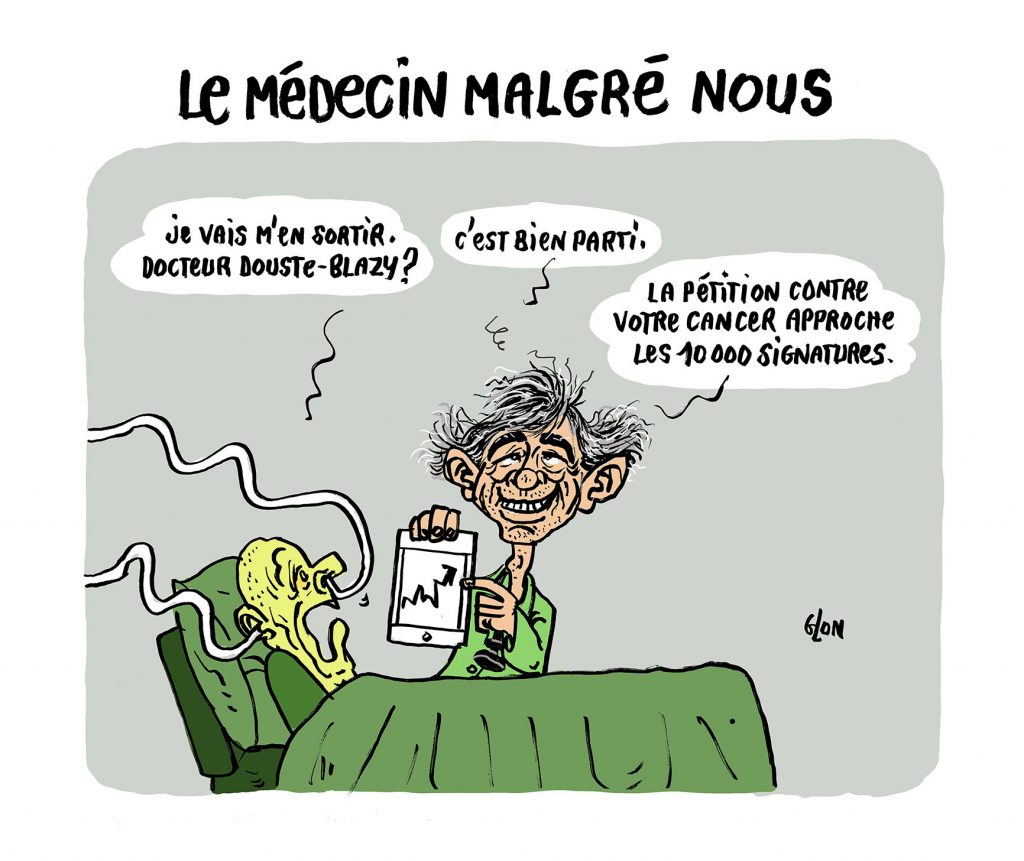 dessin humoristique de Glon sur l’épidémie de Covid-19 et Philippe Douste-Blazy, médecin malgré nous