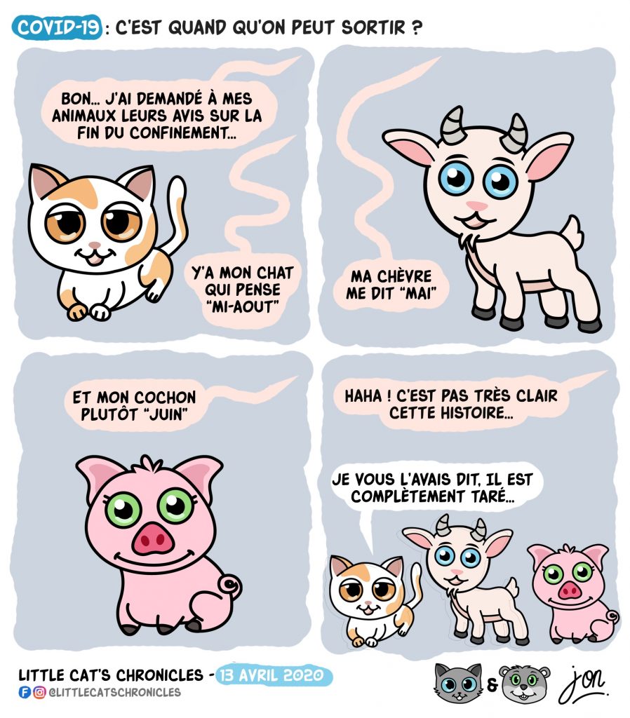 dessin humoristique des Little Cat’s Chronicles sur le coronavirus, les animaux et la fin du confinement