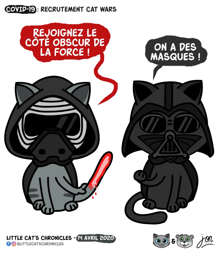 dessin humoristique des Little Cat’s Chronicles sur le coronavirus et les masques de Star Wars