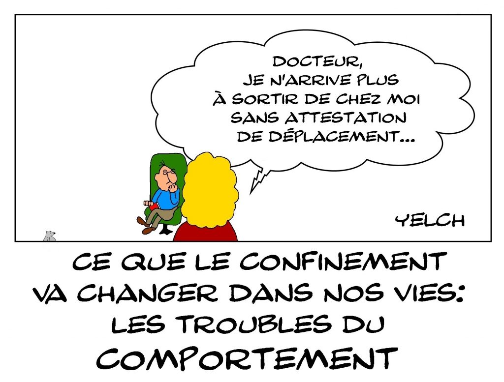 dessin de Yelch sur l’épidémie de Covid-19 et les troubles du comportement de l’après-confinement