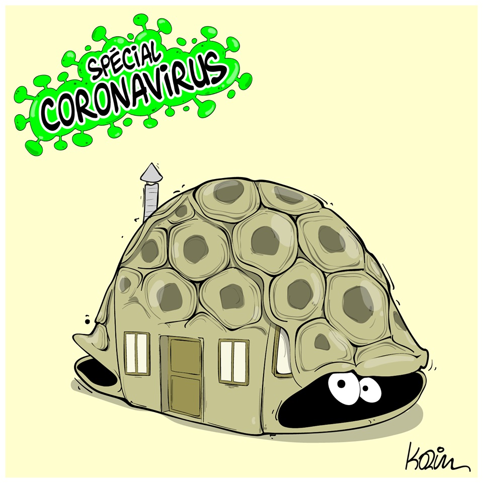dessin d’actualité humoristique de Karim sur l’épidémie de Covid-19 et le confinement