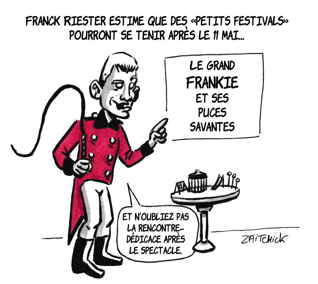 dessin de Zaïtchick sur l’épidémie de coronavirus, le déconfinement et la tenue des petits festivals