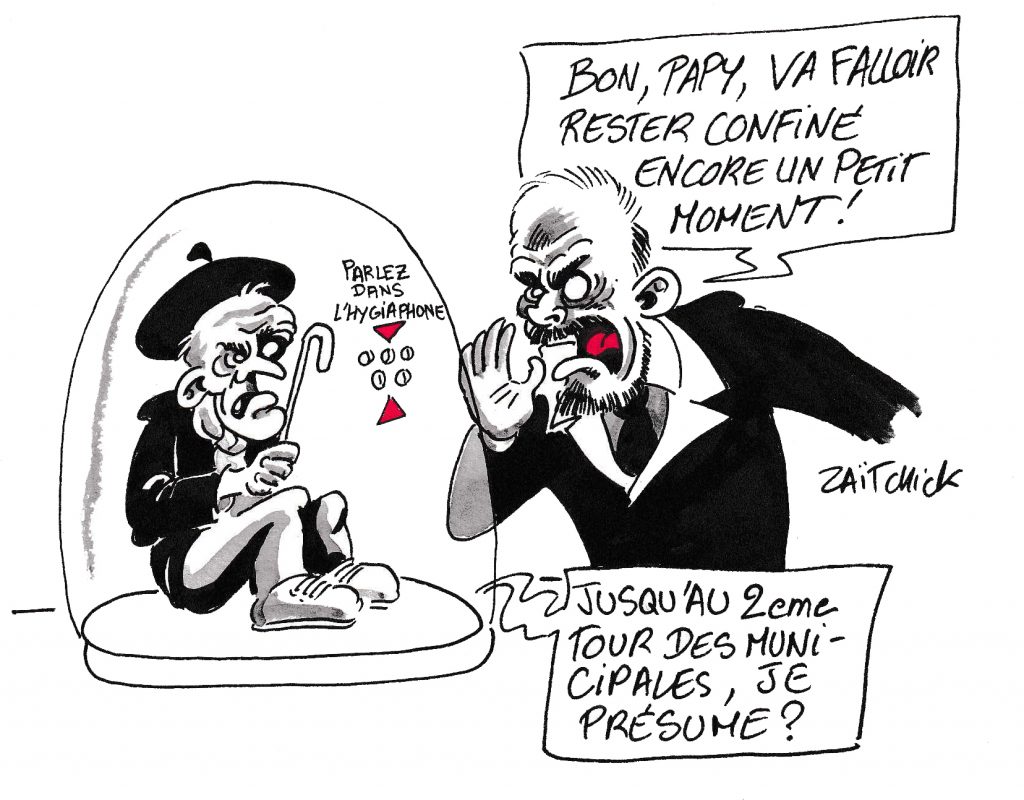 dessin de Zaïtchick sur l’épidémie de coronavirus et le déconfinement des personnes âgées