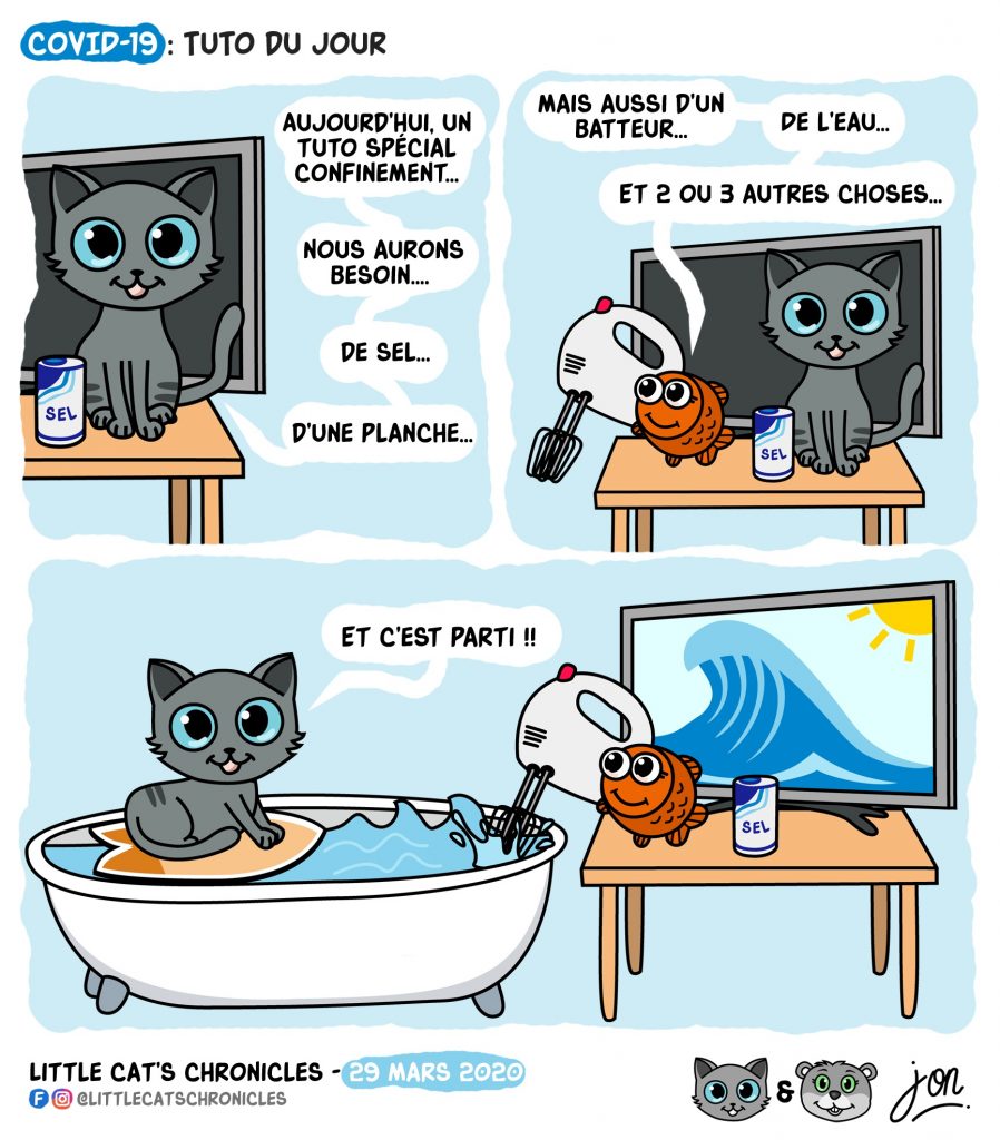 dessin humoristique des Little Cat’s Chronicles sur l’épidémie de Covid-19 et l’impossibilité de partir en vacances