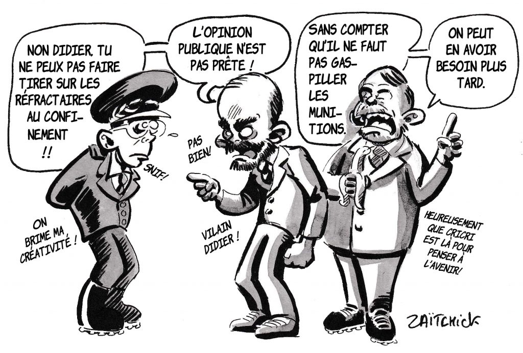 dessin de Zaïtchick sur les dérapages du préfet de police de Paris, Didier Lallement à propos du confinement