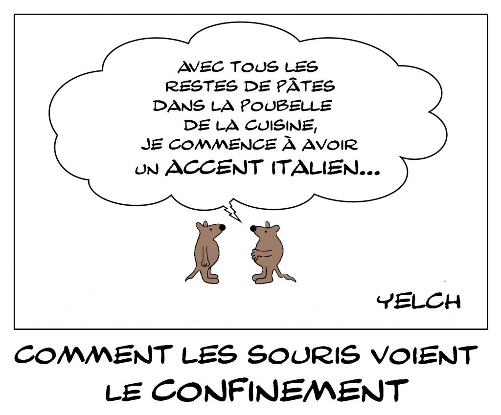 dessin de Yelch sur l’épidémie de Covid-19 et les souris pendant le confinement